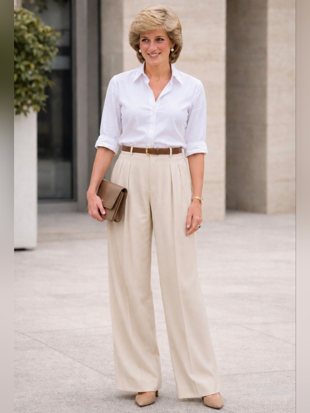 Uniqlo Womens Beige Pleated Wide Trousers